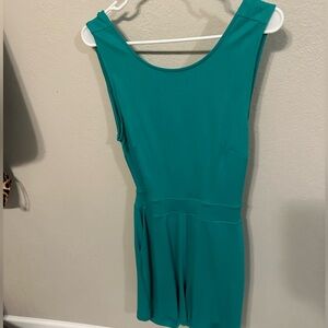 Green shorts romper from New York and Company. Tie back w/pockets